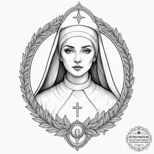 Nun, tattoo sketch design, muted color palett... - эскиз тату (№1751802967_0, 06.07.2025 11:56) — tattoo-photo.ru