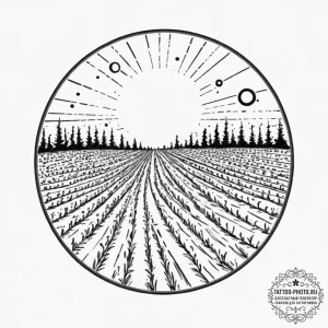 A shot of a solar panel farm stretching to th... - эскиз тату (№1751803053_0, 06.07.2025 11:57) — tattoo-photo.ru