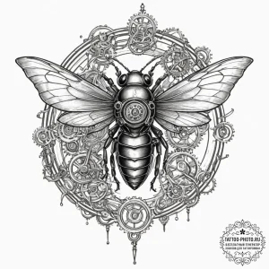 Tattoo design a cicada with a body made of cl... - эскиз тату (№1751803140_0, 06.07.2025 11:59) — tattoo-photo.ru