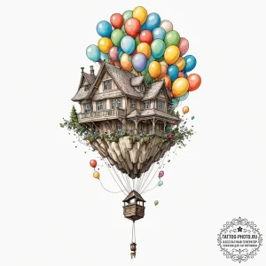 A watercolor sketch of carl's house from up,... - эскиз тату (№1751809671_0, 06.07.2025 13:47) — tattoo-photo.ru