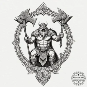 A graphic novel style panel of gimli, axe in... - эскиз тату (№1751809938_0, 06.07.2025 13:52) — tattoo-photo.ru