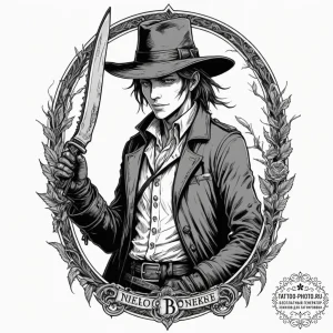 A hunter from bloodborne with saw cleaver, ar... - эскиз тату (№1751814562_0, 06.07.2025 15:09) — tattoo-photo.ru