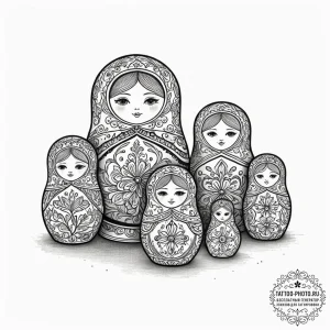 Tattoo design a set of russian dolls, represe... - эскиз тату (№1751814899_0, 06.07.2025 15:14) — tattoo-photo.ru