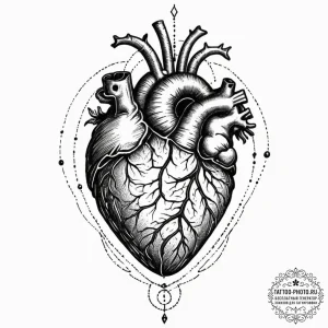 Tattoo sketch a realistic anatomical heart wi... - эскиз тату (№1751815067_0, 06.07.2025 15:17) — tattoo-photo.ru