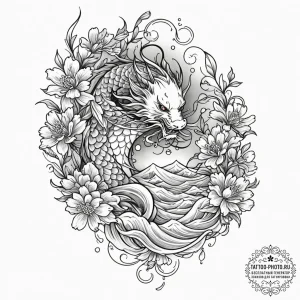 Chrysanthemum, tattoo sketch design, irezumi... - эскиз тату (№1751815232_0, 06.07.2025 15:20) — tattoo-photo.ru