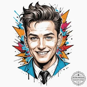 A trash polka portrait of homelander from the... - эскиз тату (№1751816750_0, 06.07.2025 15:45) — tattoo-photo.ru