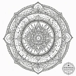 Tattoo sketch a dotwork mandala incorporating... - эскиз тату (№1751817256_0, 06.07.2025 15:54) — tattoo-photo.ru