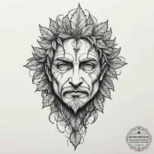 The green man face made of leaves, tattoo dra... - эскиз тату (№1751817593_0, 06.07.2025 15:59) — tattoo-photo.ru