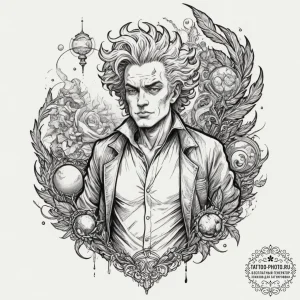 A graphic novel panel of the main characters... - эскиз тату (№1751818014_0, 06.07.2025 16:06) — tattoo-photo.ru