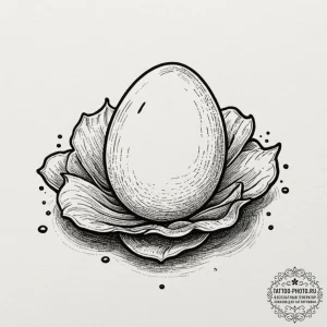 A simple, stark still life of a single egg on... - эскиз тату (№1751818098_0, 06.07.2025 16:08) — tattoo-photo.ru