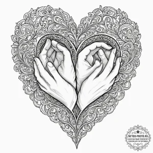 Tattoo sketch two hands forming a heart shape... - эскиз тату (№1751818182_0, 06.07.2025 16:09) — tattoo-photo.ru