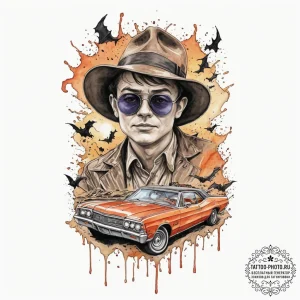 A watercolor sketch of the "bat country" scen... - эскиз тату (№1751820083_0, 06.07.2025 16:41) — tattoo-photo.ru
