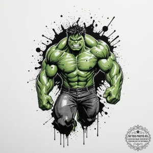 A trash polka sketch of the hulk, mid-smash,... - эскиз тату (№1751822476_0, 06.07.2025 17:21) — tattoo-photo.ru