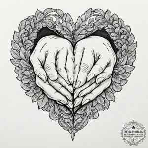Tattoo design a heart made of two hands gentl... - эскиз тату (№1751823149_0, 06.07.2025 17:32) — tattoo-photo.ru