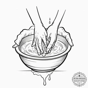 A person doing pottery, hands covered in wet... - эскиз тату (№1751823400_0, 06.07.2025 17:36) — tattoo-photo.ru