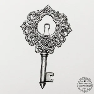 Tattoo design a highly detailed tiny key with... - эскиз тату (№1751823653_0, 06.07.2025 17:40) — tattoo-photo.ru