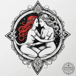 Tattoo sketch gemini twins with the "lovers"... - эскиз тату (№1751824325_0, 06.07.2025 17:52) — tattoo-photo.ru