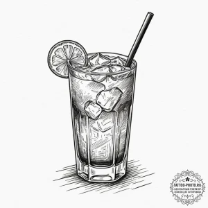 A linework tattoo of a white russian cocktail... - эскиз тату (№1751824495_0, 06.07.2025 17:54) — tattoo-photo.ru