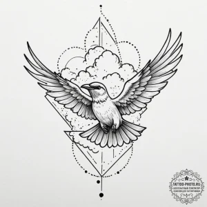 Tattoo sketch a cloud turning into a bird in... - эскиз тату (№1751825171_0, 06.07.2025 18:06) — tattoo-photo.ru