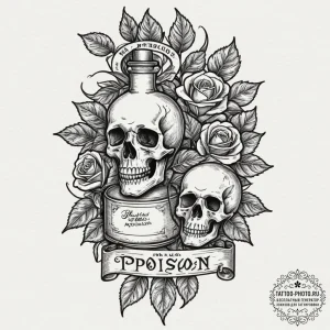 An apothecary bottle labeled "poison", tattoo... - эскиз тату (№1751825339_0, 06.07.2025 18:08) — tattoo-photo.ru