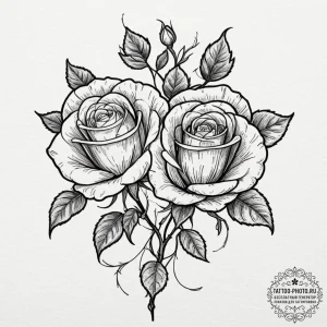 Tattoo sketch a single rose with two intertwi... - эскиз тату (№1751825845_0, 06.07.2025 18:17) — tattoo-photo.ru