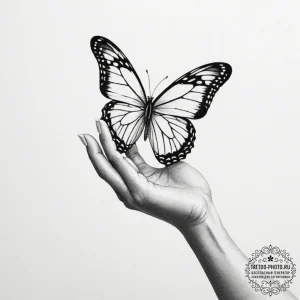 Tattoo design a butterfly landing on a human... - эскиз тату (№1751826181_0, 06.07.2025 18:23) — tattoo-photo.ru