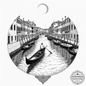 A single gondola gliding through a quiet vene... - эскиз тату (№1751827957_0, 06.07.2025 18:52) — tattoo-photo.ru