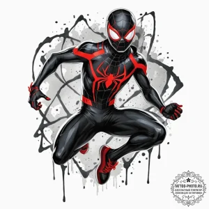 A neo-traditional tattoo of miles morales fro... - эскиз тату (№1751828126_0, 06.07.2025 18:55) — tattoo-photo.ru