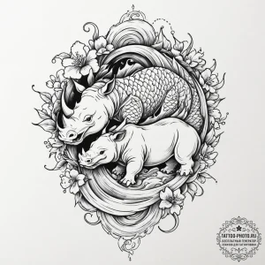 Rhinoceros, tattoo sketch design, irezumi jap... - эскиз тату (№1751829138_0, 06.07.2025 19:12) — tattoo-photo.ru