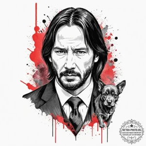 A graphic novel style portrait of john wick,... - эскиз тату (№1751829561_0, 06.07.2025 19:19) — tattoo-photo.ru
