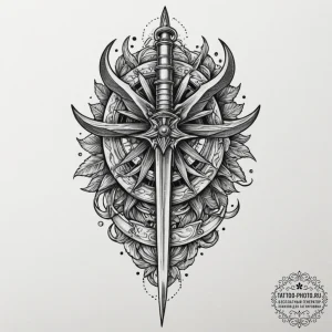 A neo-traditional design of a crysknife, orna... - эскиз тату (№1751829647_0, 06.07.2025 19:20) — tattoo-photo.ru