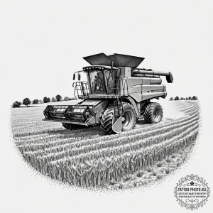 A shot of a farmer driving a combine harveste... - эскиз тату (№1751829897_0, 06.07.2025 19:24) — tattoo-photo.ru