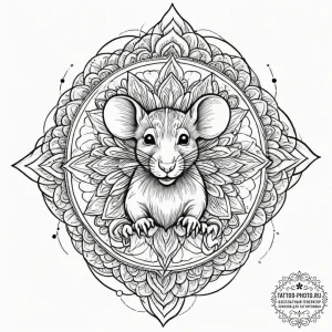 Rat, tattoo line art, sepia tone sketch, vint... - эскиз тату (№1751830909_0, 06.07.2025 19:41) — tattoo-photo.ru