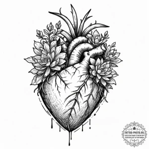 Tattoo sketch a terrarium in the shape of a h... - эскиз тату (№1751832333_0, 06.07.2025 20:05) — tattoo-photo.ru