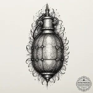 Tattoo sketch a stylized grenade or explosive... - эскиз тату (№1751832672_0, 06.07.2025 20:11) — tattoo-photo.ru