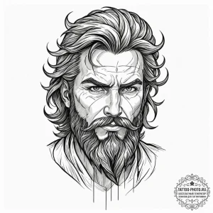 Tattoo design: a fierce portrait of perun, wi... - эскиз тату (№1751833602_0, 06.07.2025 20:26) — tattoo-photo.ru