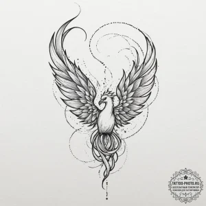 Tattoo design a phoenix feather burning at bo... - эскиз тату (№1751834279_0, 06.07.2025 20:37) — tattoo-photo.ru