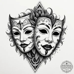 Theater masks (comedy and tragedy) (is there,... - эскиз тату (№1751834363_0, 06.07.2025 20:39) — tattoo-photo.ru