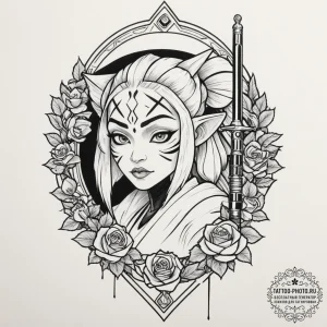 36. linework tattoo of ahsoka tano with her t... - эскиз тату (№1751834954_0, 06.07.2025 20:49) — tattoo-photo.ru