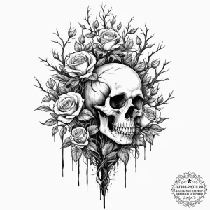 A silhouette of a gnarled, dead tree against... - эскиз тату (№1751835112_0, 06.07.2025 20:51) — tattoo-photo.ru