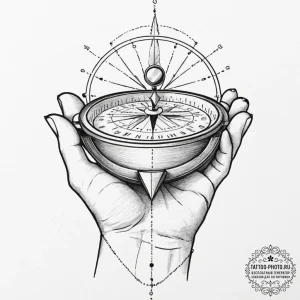 Tattoo sketch a person's hand holding a compa... - эскиз тату (№1751835835_0, 06.07.2025 21:03) — tattoo-photo.ru