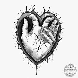 Tattoo design a hand covering a heart, symbol... - эскиз тату (№1751836423_0, 06.07.2025 21:13) — tattoo-photo.ru