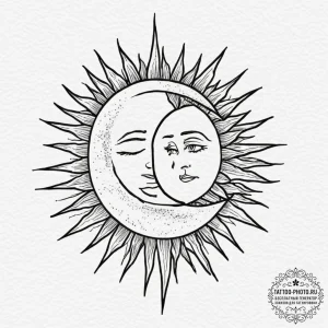Tattoo sketch a moon and a sun, each on a sep... - эскиз тату (№1751837563_0, 06.07.2025 21:32) — tattoo-photo.ru