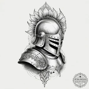 Tattoo sketch a medieval knight's helmet with... - эскиз тату (№1751838757_0, 06.07.2025 21:52) — tattoo-photo.ru