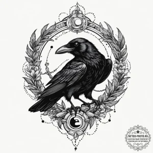A trash polka composition of a raven with a t... - эскиз тату (№1751838841_0, 06.07.2025 21:54) — tattoo-photo.ru