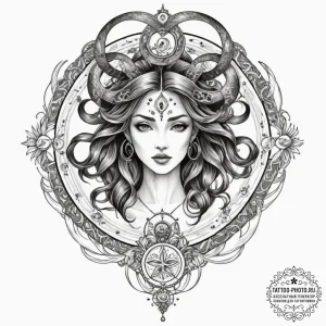 Tattoo design a zodiac symbol integrated into... - эскиз тату (№1751838925_0, 06.07.2025 21:55) — tattoo-photo.ru