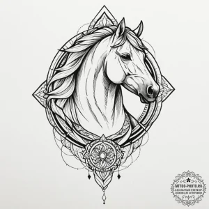 Tattoo sketch a horse's head, graceful and po... - эскиз тату (№1751839851_0, 06.07.2025 22:10) — tattoo-photo.ru