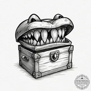 Tattoo design a stylized mimic chest with a h... - эскиз тату (№1751840431_0, 06.07.2025 22:20) — tattoo-photo.ru