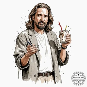 A neo-traditional tattoo of the dude from the... - эскиз тату (№1751840589_0, 06.07.2025 22:23) — tattoo-photo.ru