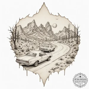 A watercolor sketch of the "bat country" scen... - эскиз тату (№1751841323_0, 06.07.2025 22:35) — tattoo-photo.ru